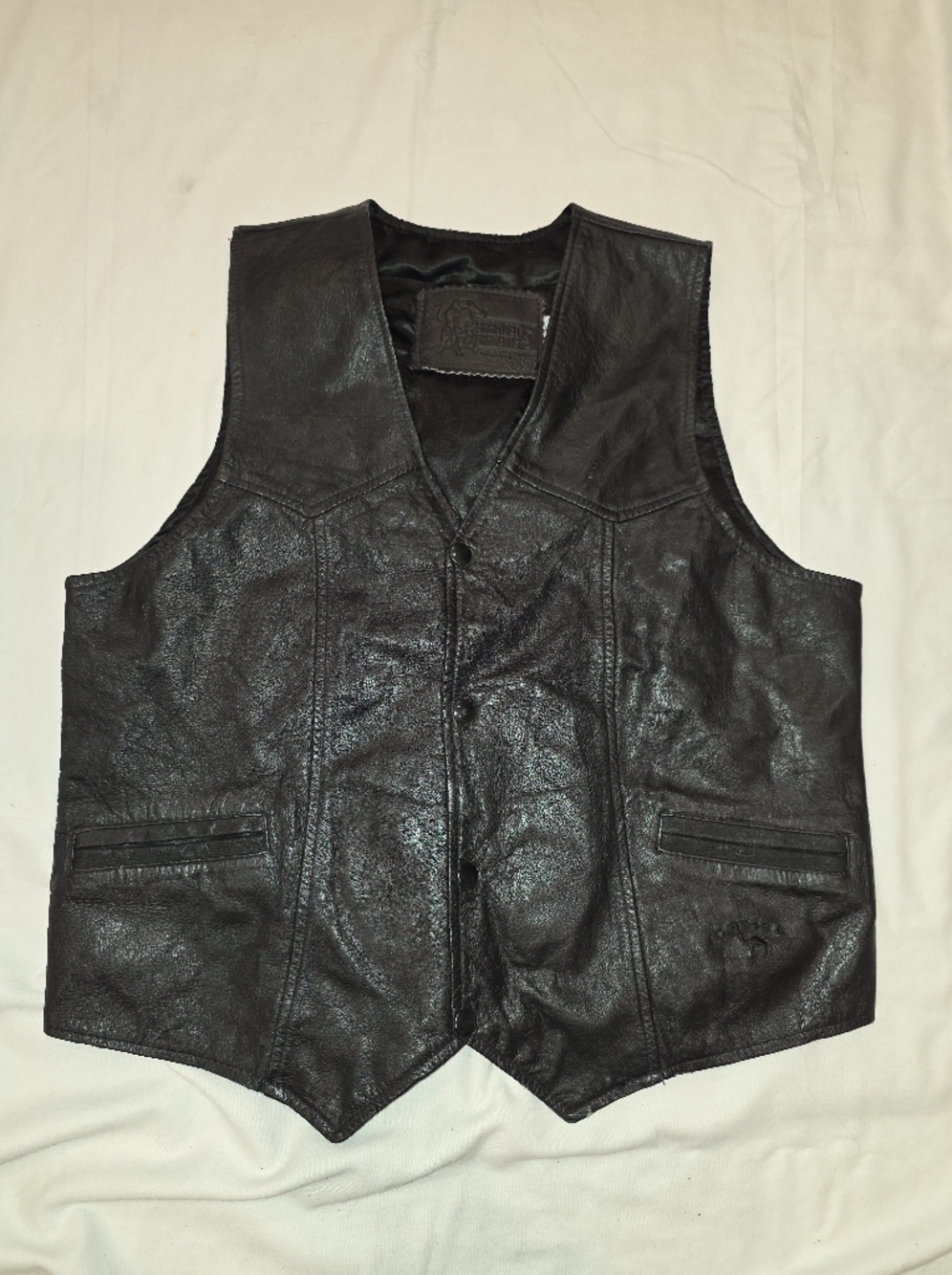 Classic Black Leather Button Vest